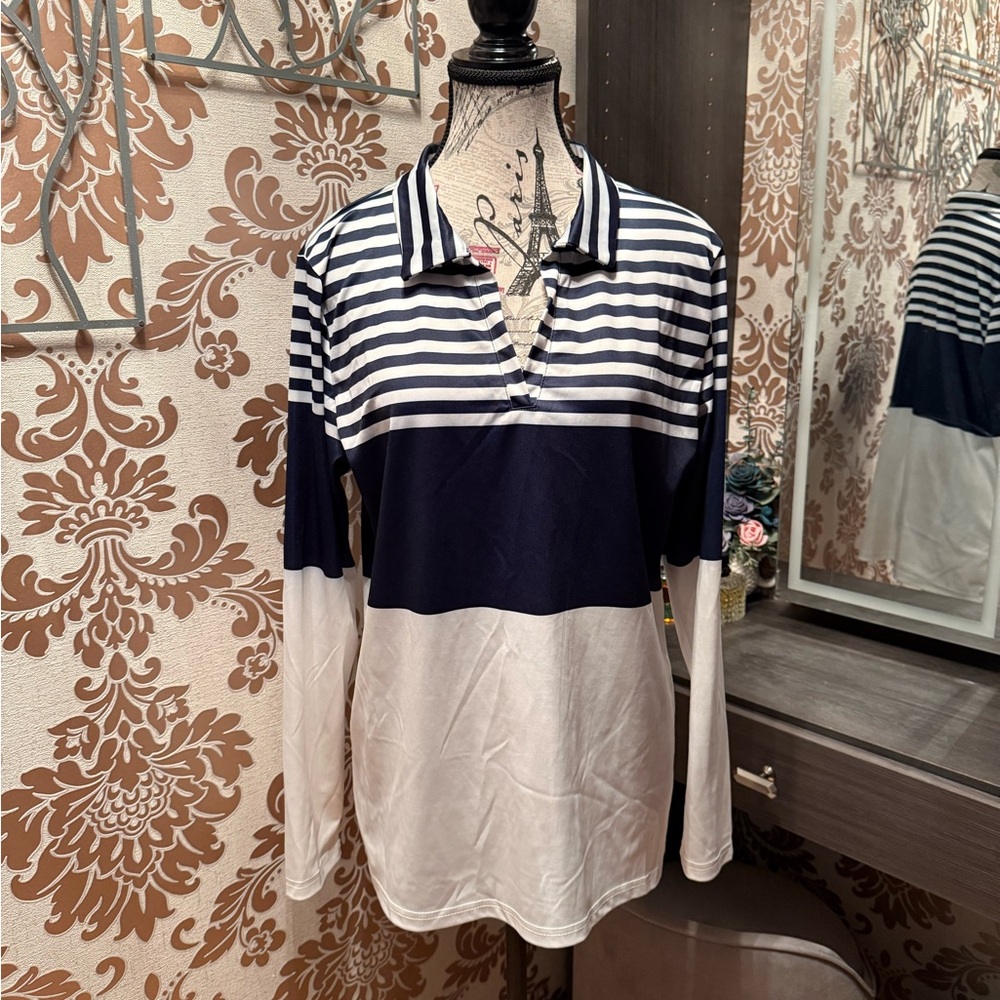 Navy and White Striped Women’s Top